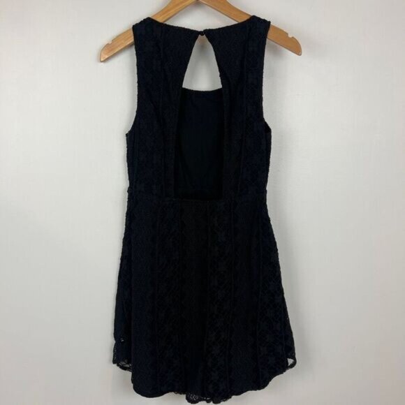 RVCA Small Sleeveless Black Lace Detail Open Back Mini Dress A Line Summer - Picture 13 of 15